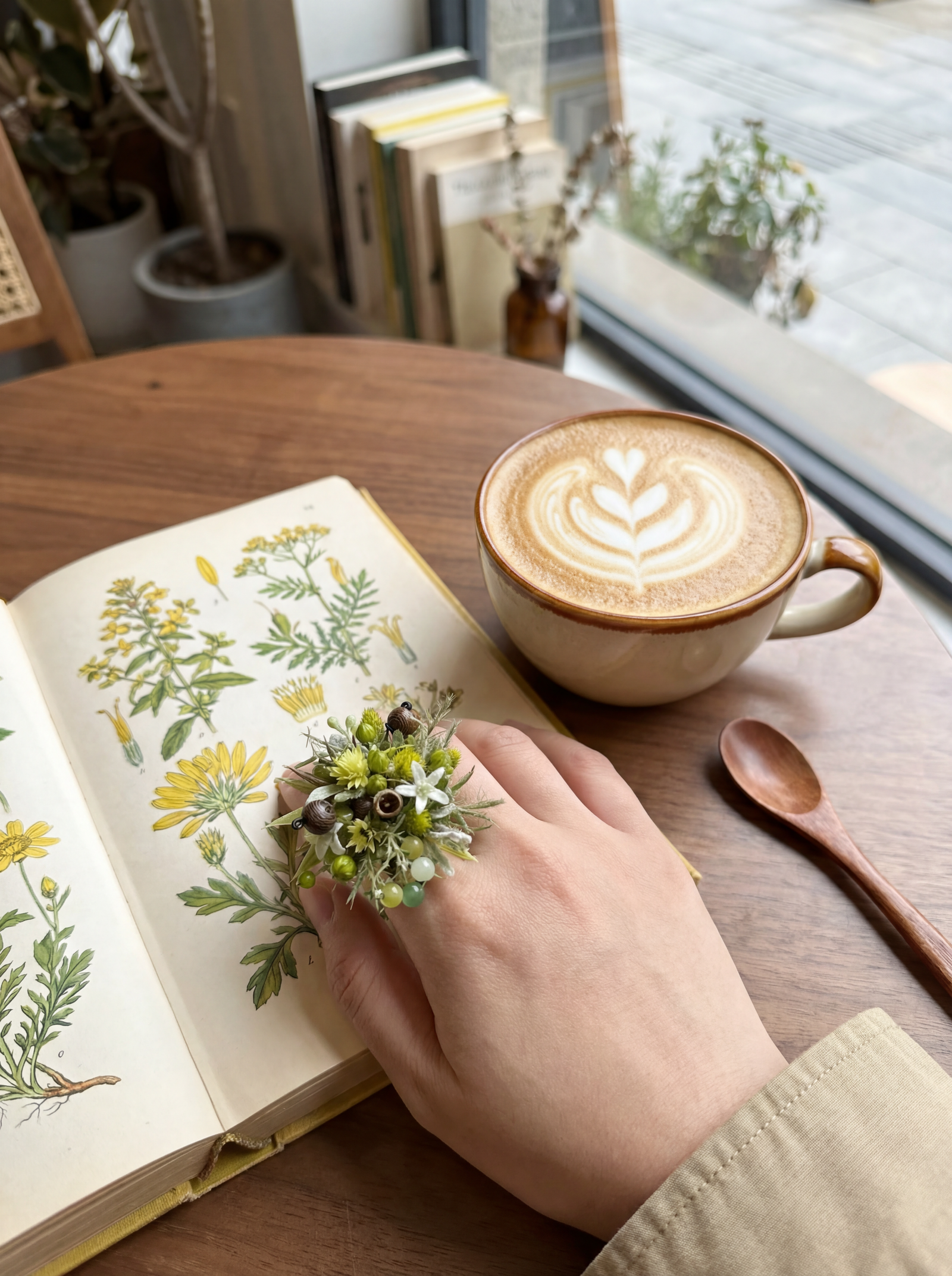 floral jewelry ring with dried and preserved flowers