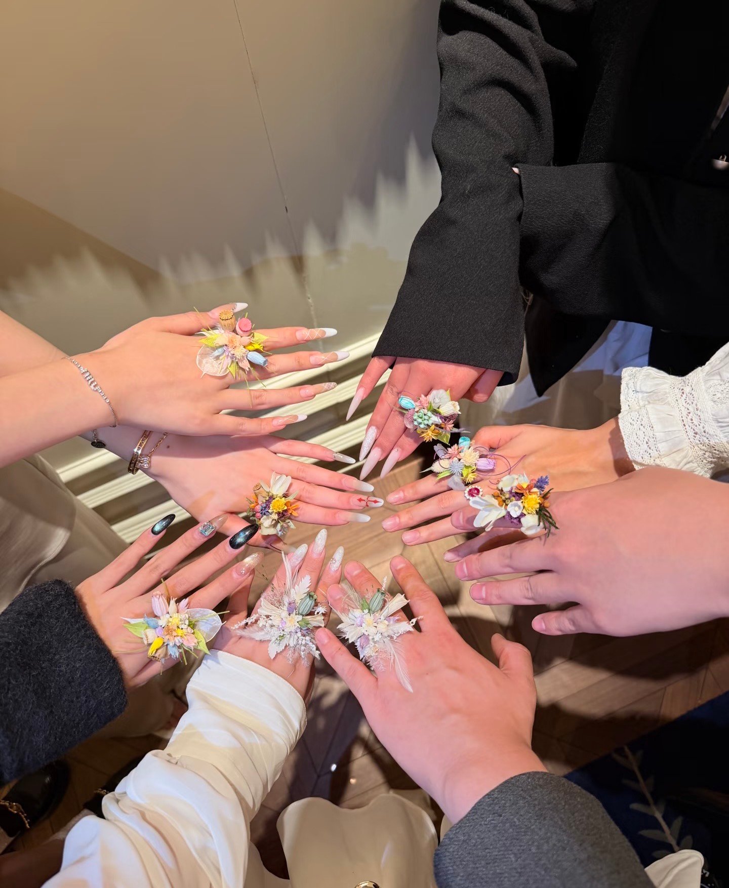 floral jewelry ring with dried and preserved flowers