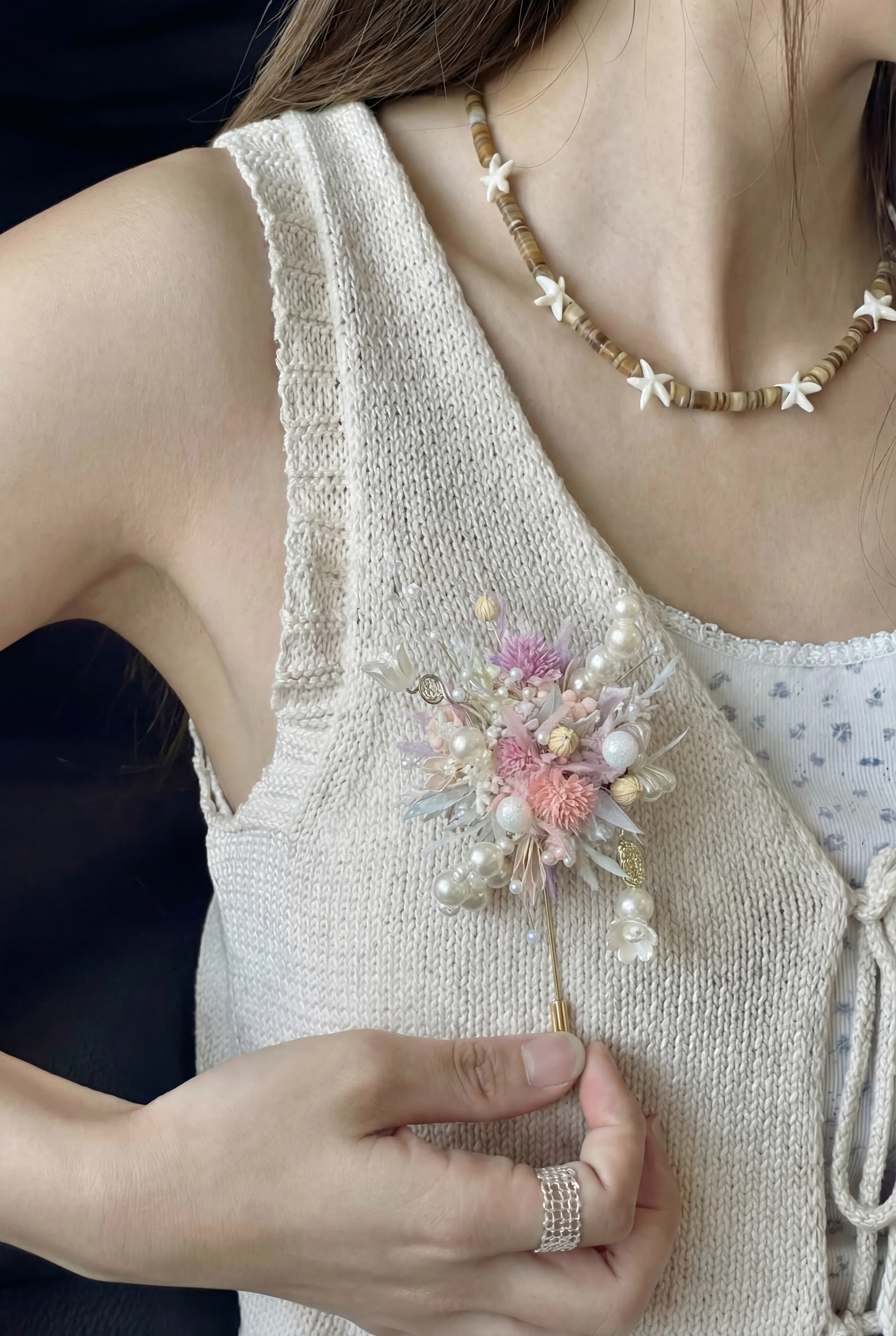 Moonlit Gardenia Brooch